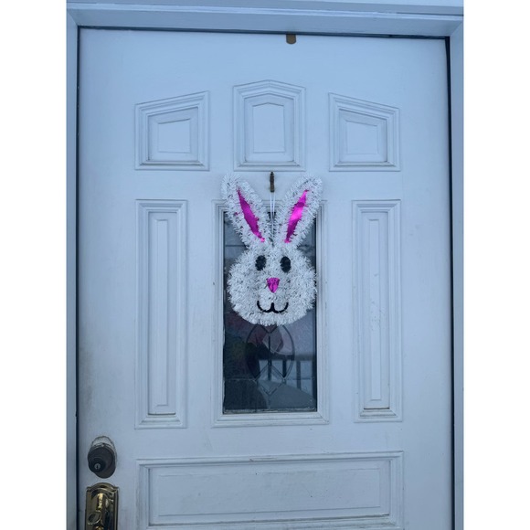 Tinsel Easter Bunny Rabbit Hanging Sign Spring Wall Front Door Porch Decor - Picture 6 of 6